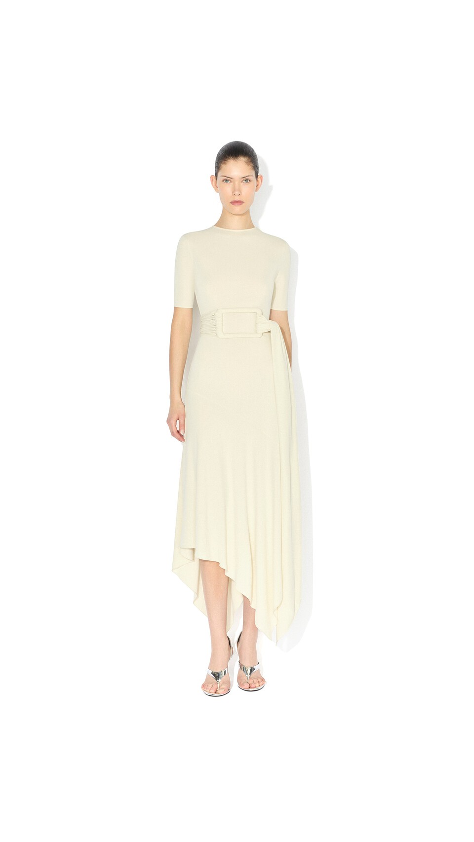 ALA&Iuml;A BELTED JERSEY DRESS CREAMY WHITE - View 2