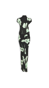 BLACK - ALA&Iuml;A DRAPED PRINTED DRESS