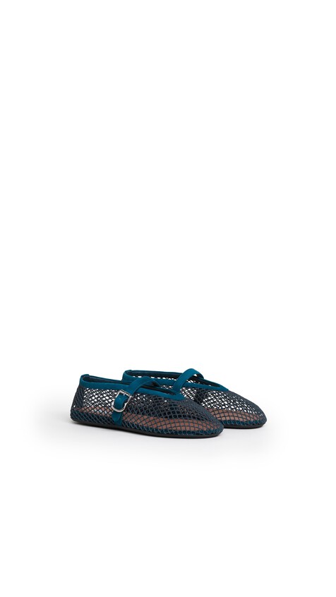 ALA&Iuml;A BALLET FLATS IN FISHNET AND SUEDE PEACOCK BLUE - View 2
