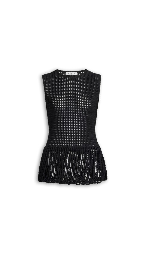 ALA&Iuml;A BEAD KNIT PEPLUM TANK TOP BLACK