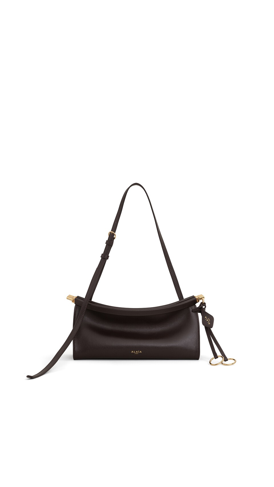 ALA&Iuml;A LE CLICK EAST WEST SMALL BAG IN CALFSKIN DARK BROWN