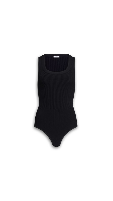 ALA&Iuml;A SLEEVELESS RIBBED KNIT BODYSUIT BLACK