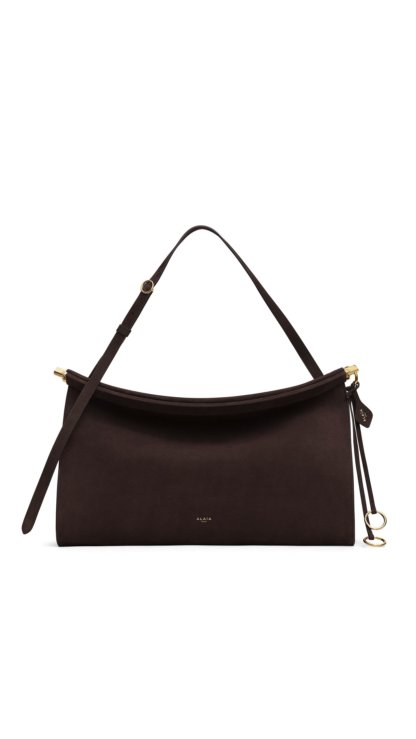ALA&Iuml;A LE CLICK EAST WEST LARGE BAG IN NUBUCK DARK BROWN