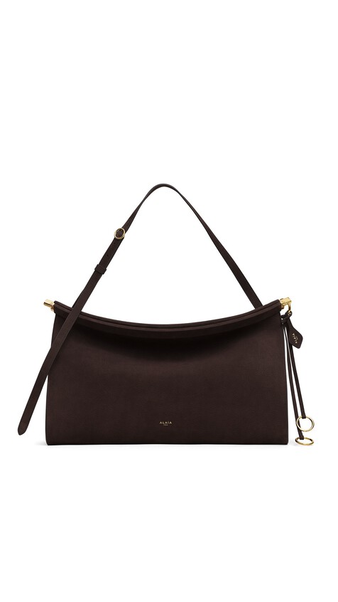 ALA&Iuml;A LE CLICK EAST WEST LARGE BAG IN NUBUCK DARK BROWN