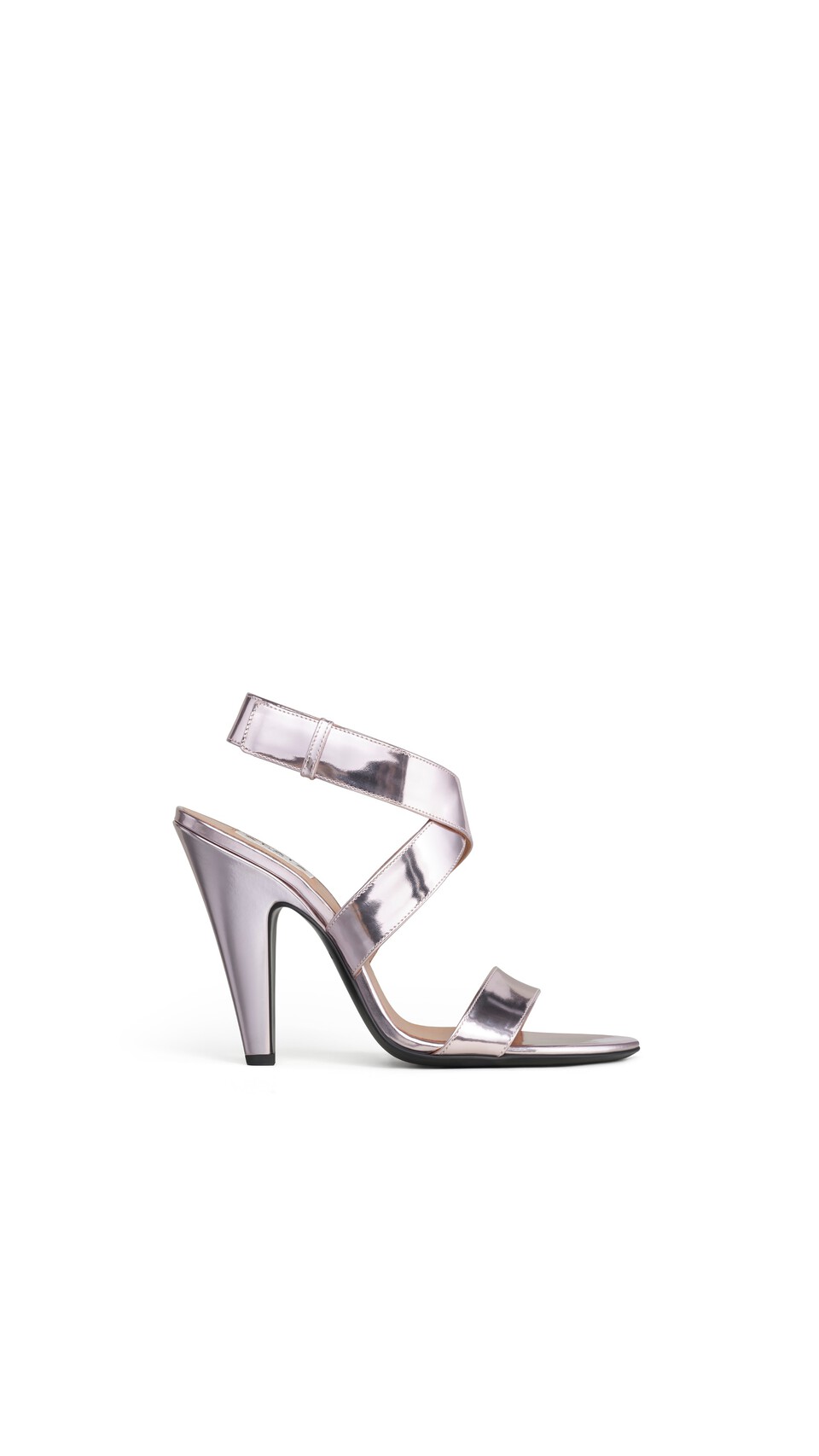 ALA&Iuml;A CONE SANDALS IN MIRROR CALFSKIN BLUSH/SILVER