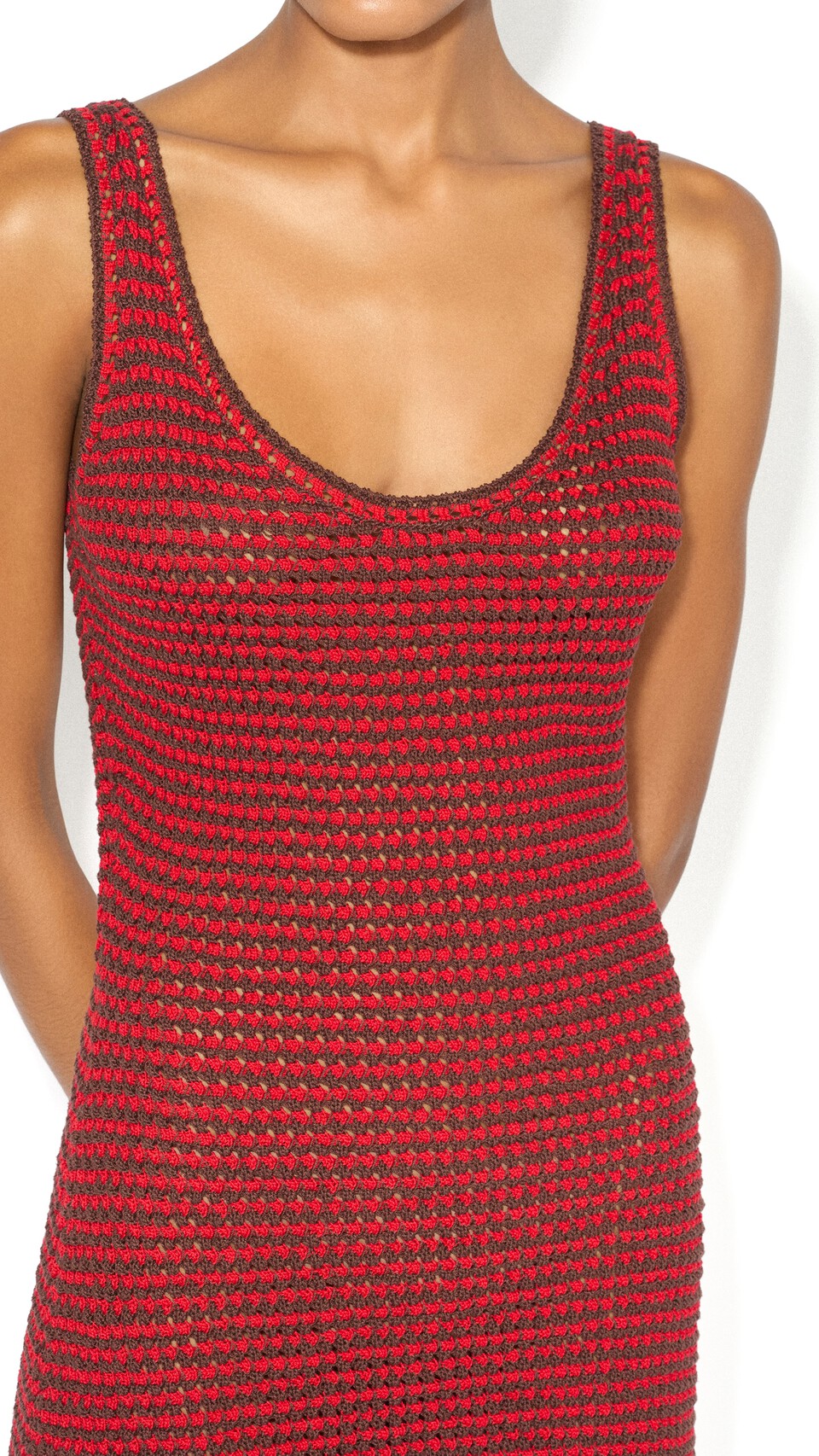 ALA&Iuml;A KNITTED TANK DRESS BROWN/RED - View 4