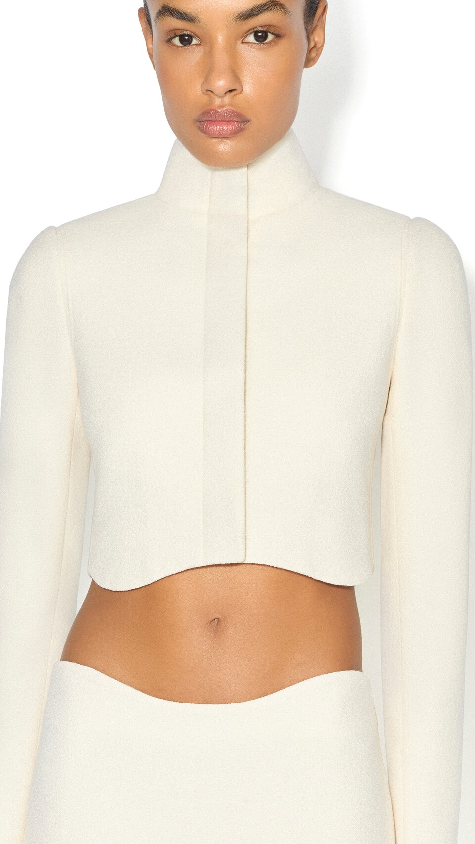 ALA&Iuml;A CURVED WOOL CREPE SKIRT IVORY - View 7