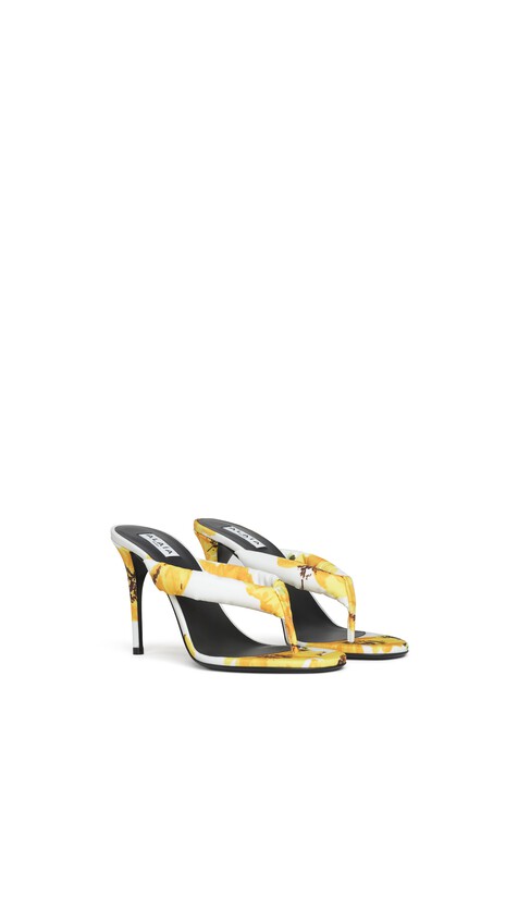 ALA&Iuml;A HEEL THONG MULES IN FLOWER PRINT WHITE/YELLOW - View 2