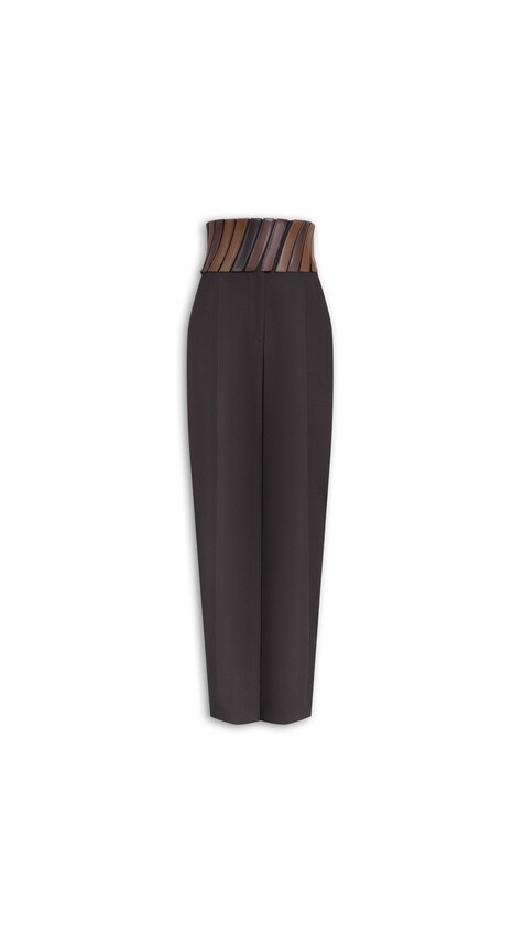 ALA&Iuml;A BELT WOOL GABARDINE PANTS EBENE
