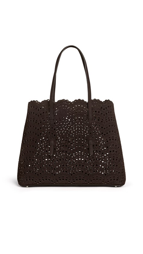 ALA&Iuml;A MINA 37 BAG IN PERFORATED VIENNE NUBUCK DARK BROWN