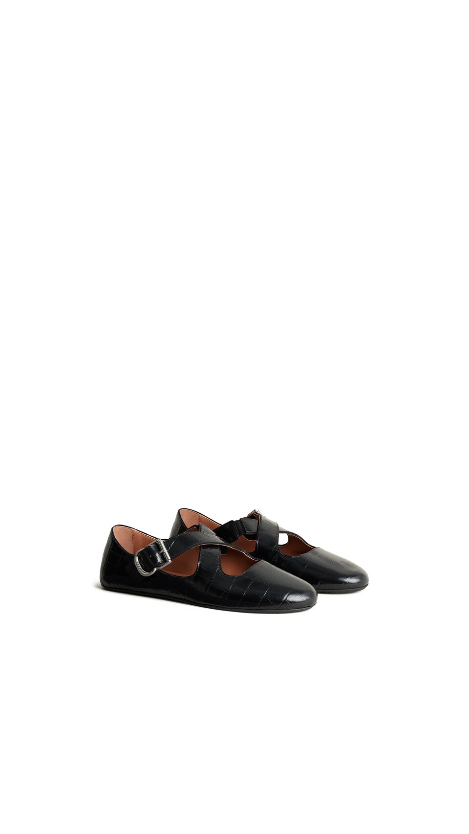 ALA&Iuml;A CRISS CROSS BALLET FLATS IN CROCODILE EMBOSSED CALFSKIN BLACK - View 2
