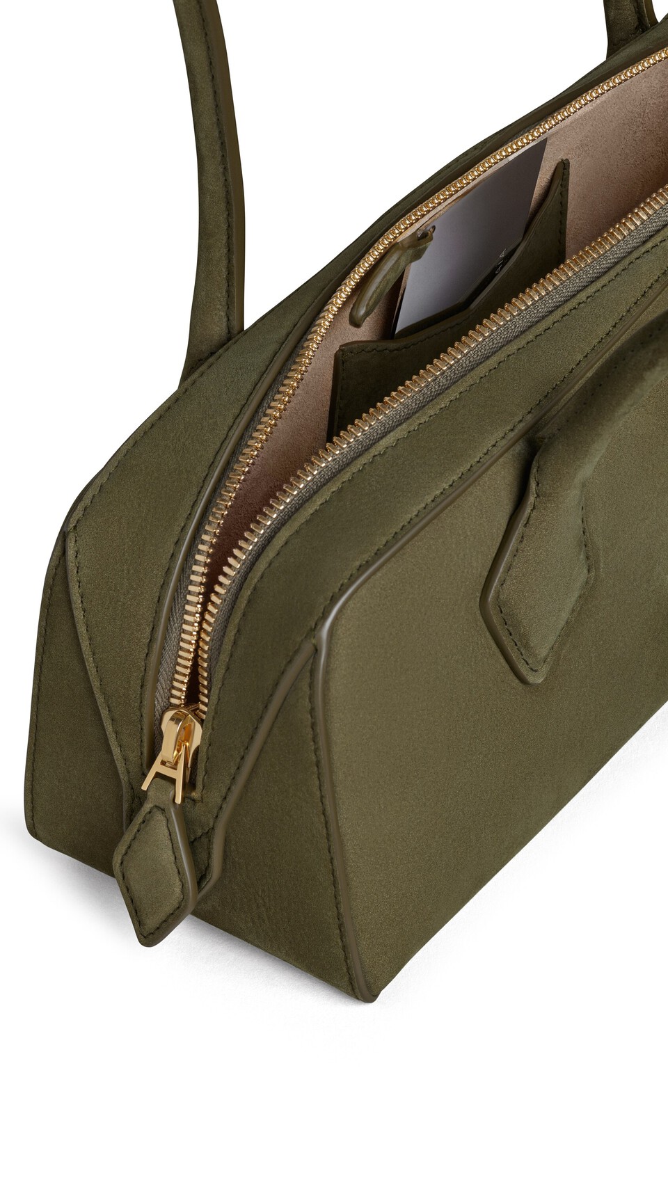 ALA&Iuml;A LE TECKEL MEDIUM BAG IN NUBUCK KAKI - View 3