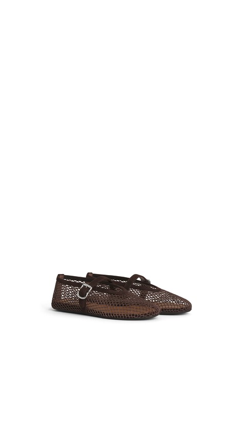 ALA&Iuml;A BALLET FLATS IN FISHNET AND SUEDE DARK BROWN - View 2