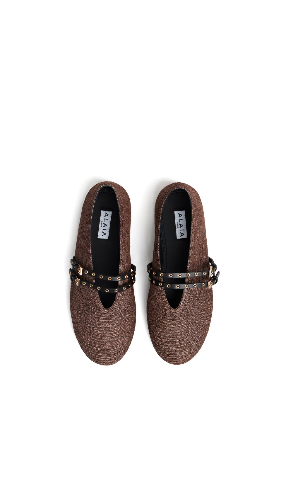 ALA&Iuml;A BALLET FLATS IN PAPER STRAW BROWN - View 4