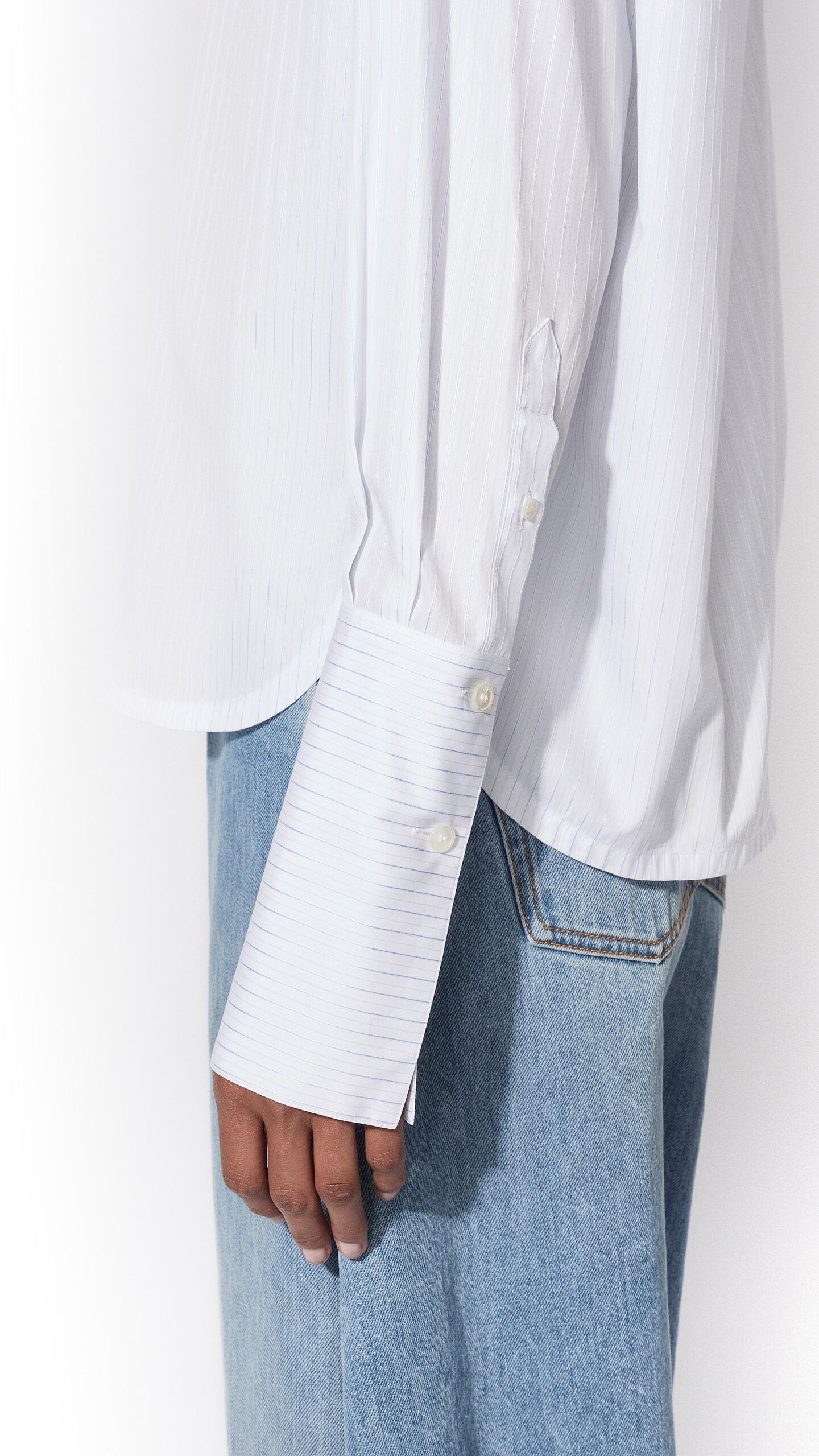 ALA&Iuml;A RUCHED POPLIN BLOUSE WHITE/BLUE - View 4