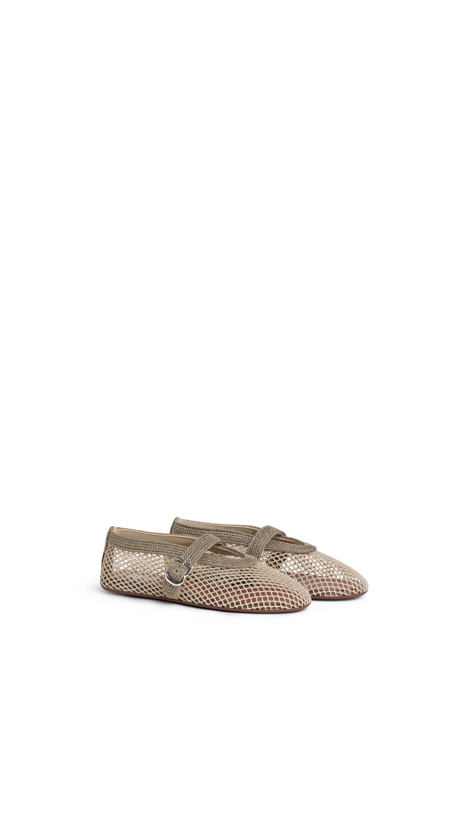 ALA&Iuml;A BALLET FLATS IN FISHNET AND SATIN CORD BEIGE GREY - View 2