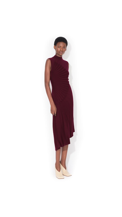 ALA&Iuml;A SCULPTING WOOL DRESS BURGUNDY - View 2