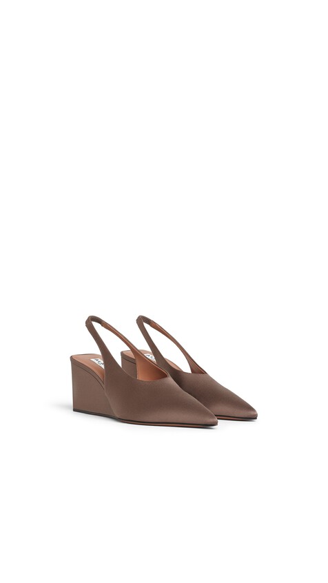 ALA&Iuml;A CUBE WEDGE SLINGBACKS IN SATIN CHESTNUT - View 2