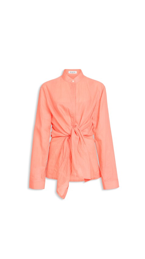 ALA&Iuml;A COTTON LINEN BLEND SHIRT SET CORAL