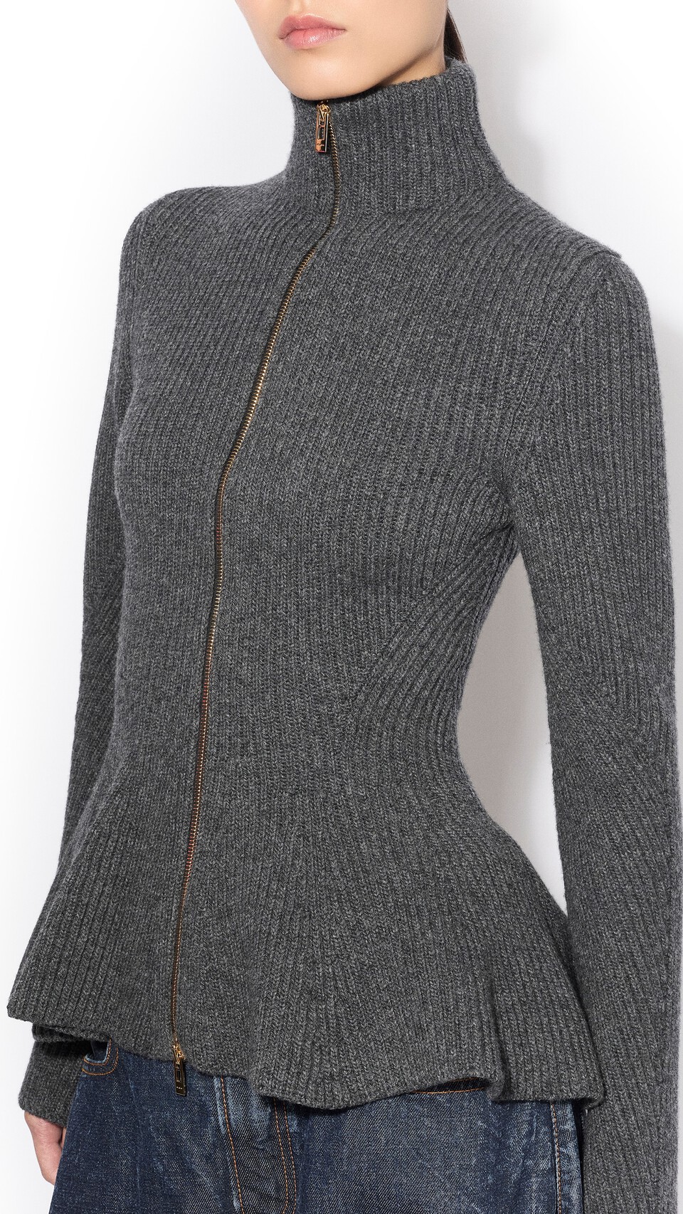 ALA&Iuml;A PEPLUM KNITTED CARDIGAN DARK GREY - View 4