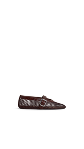 DARK BROWN - ALA&Iuml;A BALLET FLATS IN FISHNET AND CROCODILE EMBOSSED CALFSKIN