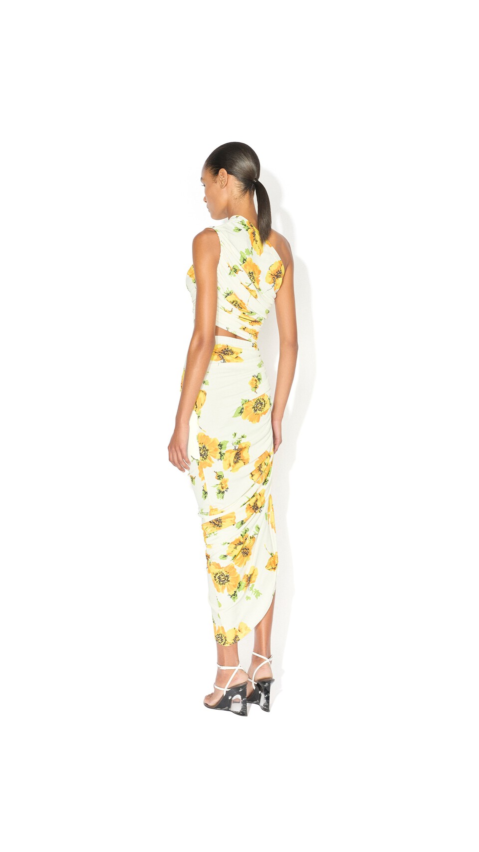 ALA&Iuml;A PRINTED CUTOUT DRESS WHITE/YELLOW - View 3