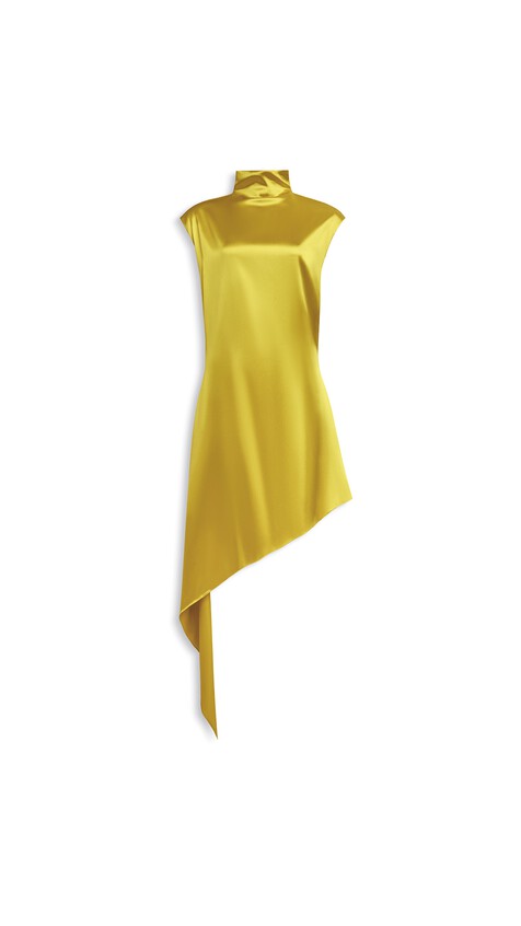 ALA&Iuml;A POINTED SATIN DRESS LIME