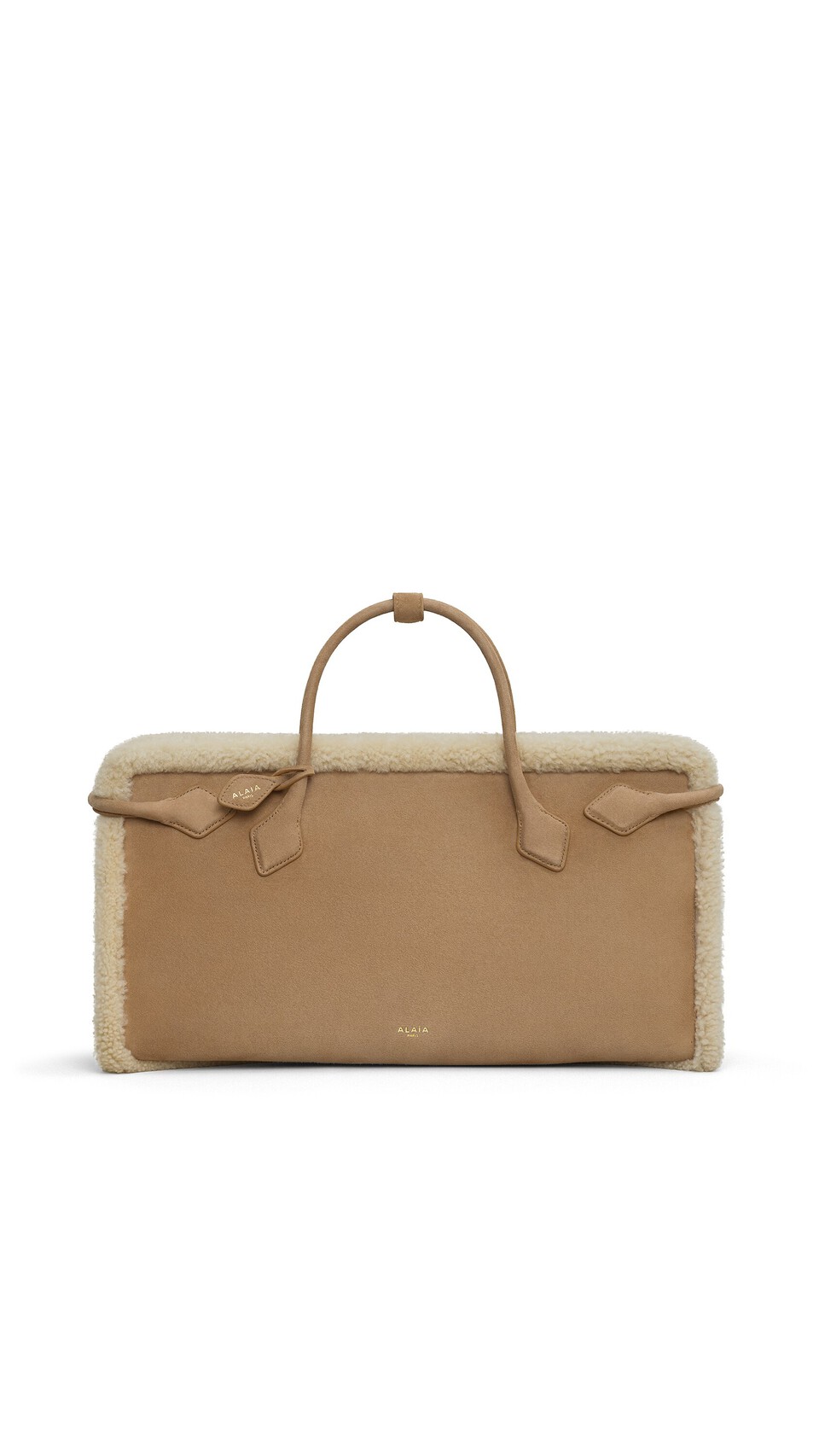 ALA&Iuml;A LE TECKEL TOTE BAG IN MERINO SHEARLING CAMEL
