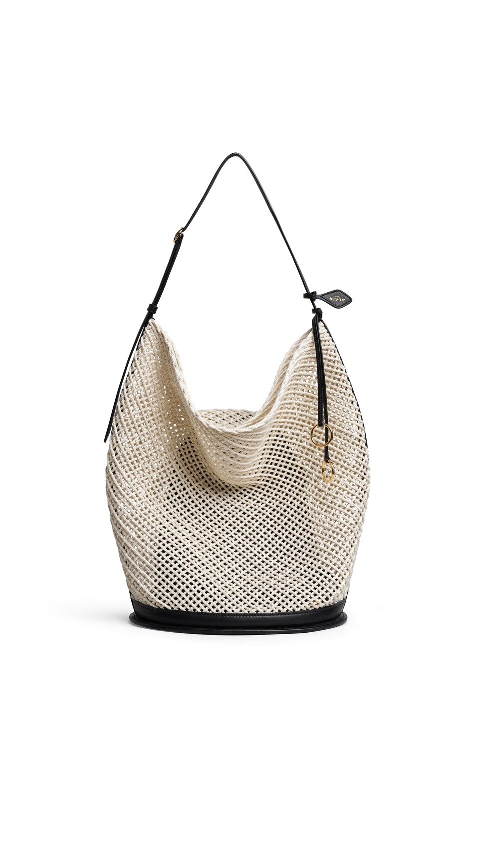 ALA&Iuml;A HIP LARGE BUCKET BAG IN COTTON NET BEIGE