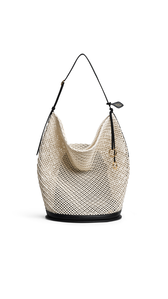 BEIGE - ALA&Iuml;A HIP LARGE BUCKET BAG IN COTTON NET