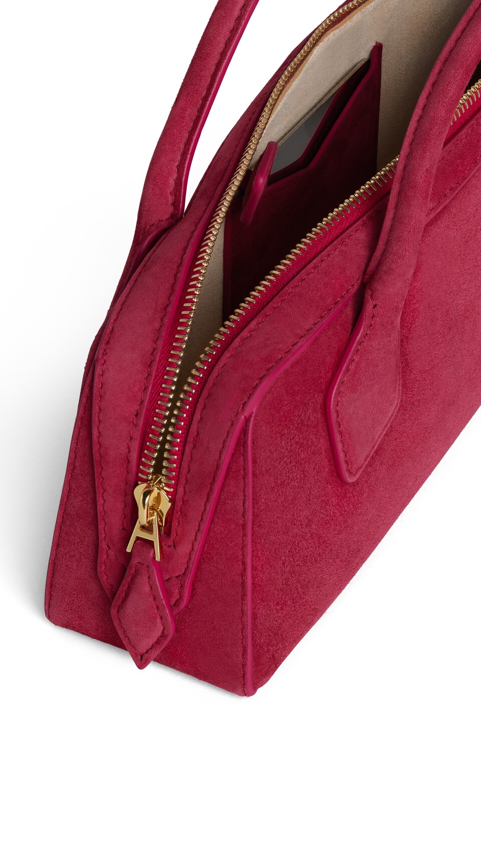 ALA&Iuml;A LE TECKEL CLUTCH IN SUEDE RASPBERRY - View 3