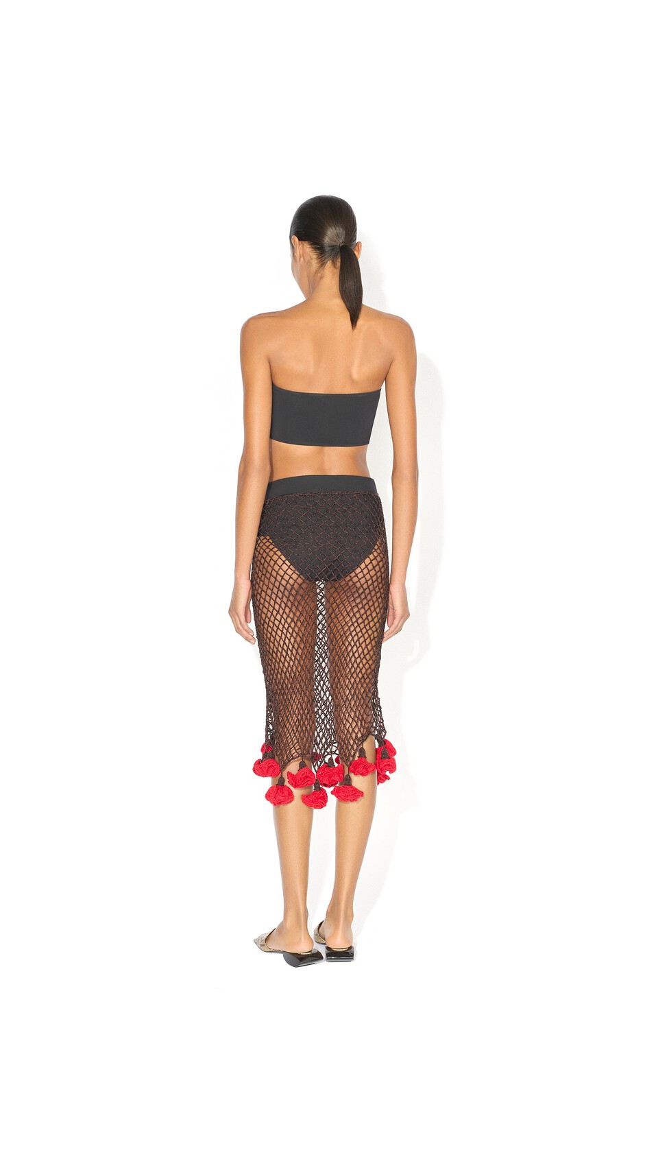 ALA&Iuml;A FLORAL CROCHET SKIRT BROWN/RED - View 3