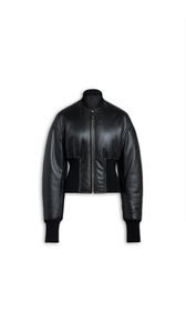BLACK - ALA&Iuml;A LEATHER CINCHED BOMBER