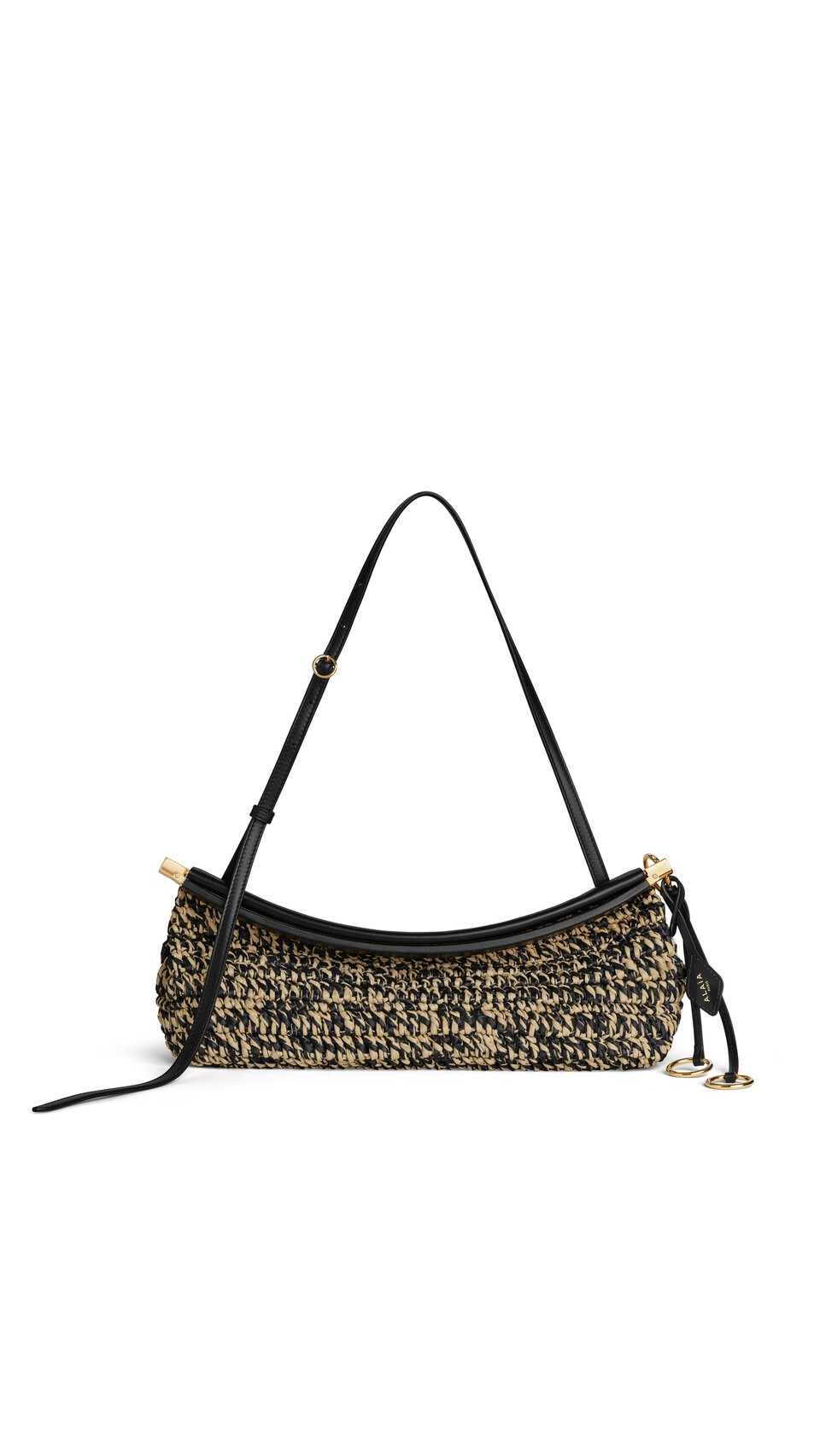 ALA&Iuml;A LE CLICK EAST WEST MEDIUM BAG IN RAFFIA NATURAL/BLACK