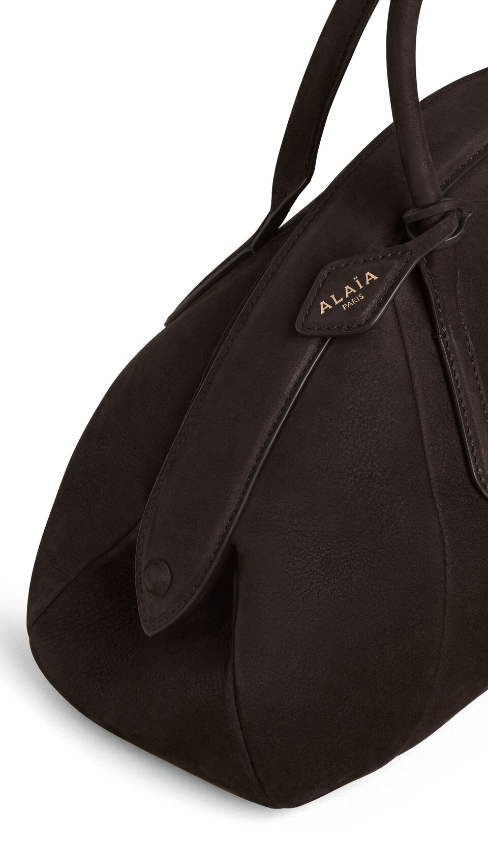 ALA&Iuml;A PURSE TOP HANDLE BAG IN NUBUCK DARK BROWN - View 3