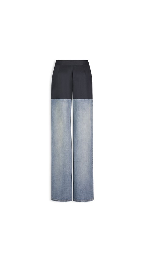 ALA&Iuml;A BI-MATERIAL DENIM PANTS FADED BLUE - View 2