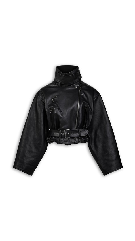ALA&Iuml;A LAYERED LEATHER  BIKER JACKET BLACK