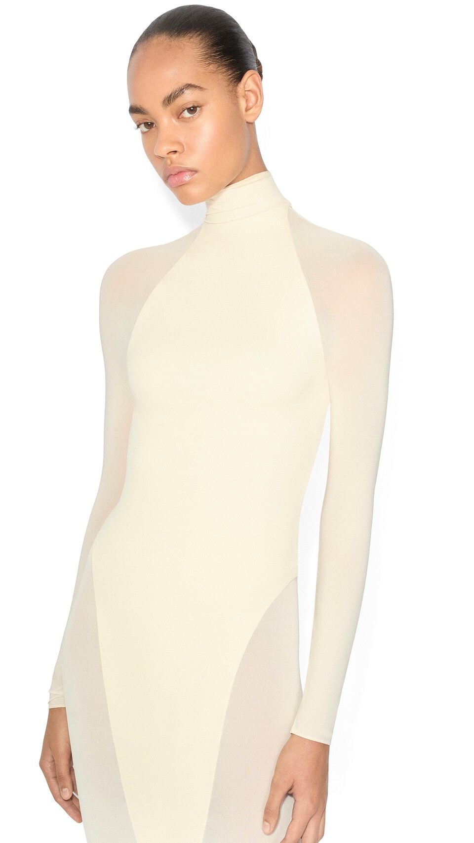 ALA&Iuml;A JERSEY BODYCON DRESS PEARL WHITE - View 4