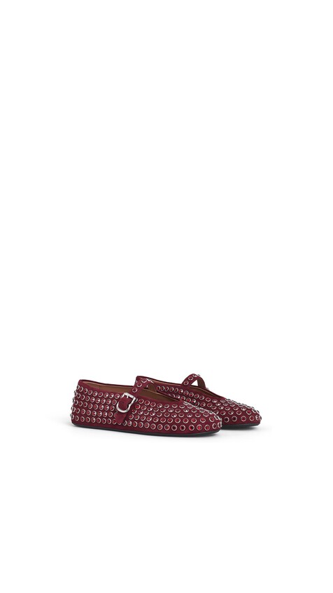 ALA&Iuml;A STRASS SUEDE BALLET FLATS GARNET RED - View 2
