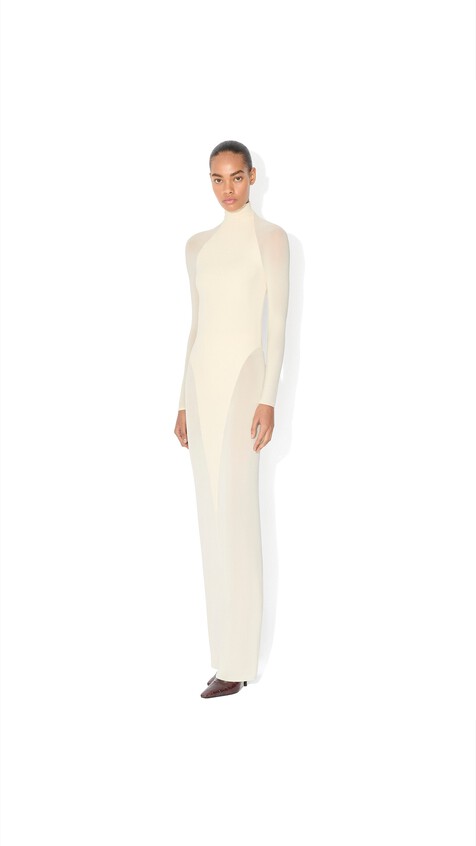 ALA&Iuml;A JERSEY BODYCON DRESS PEARL WHITE - View 2