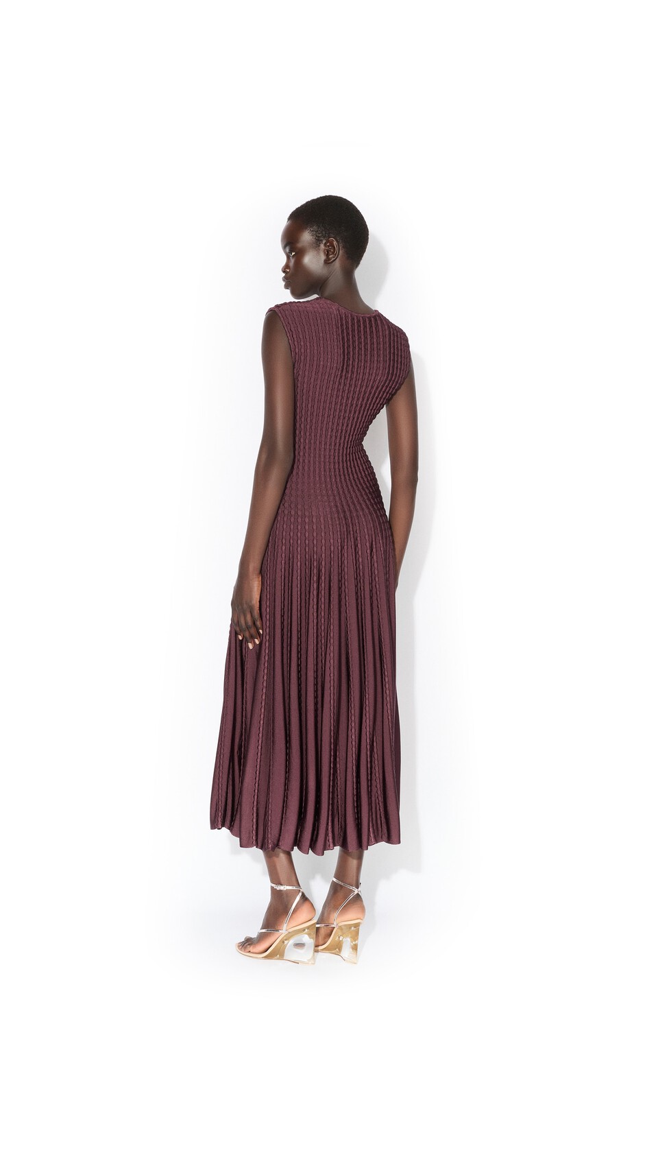 ALA&Iuml;A SCULPTURAL FLARE DRESS BORDEAUX - View 3