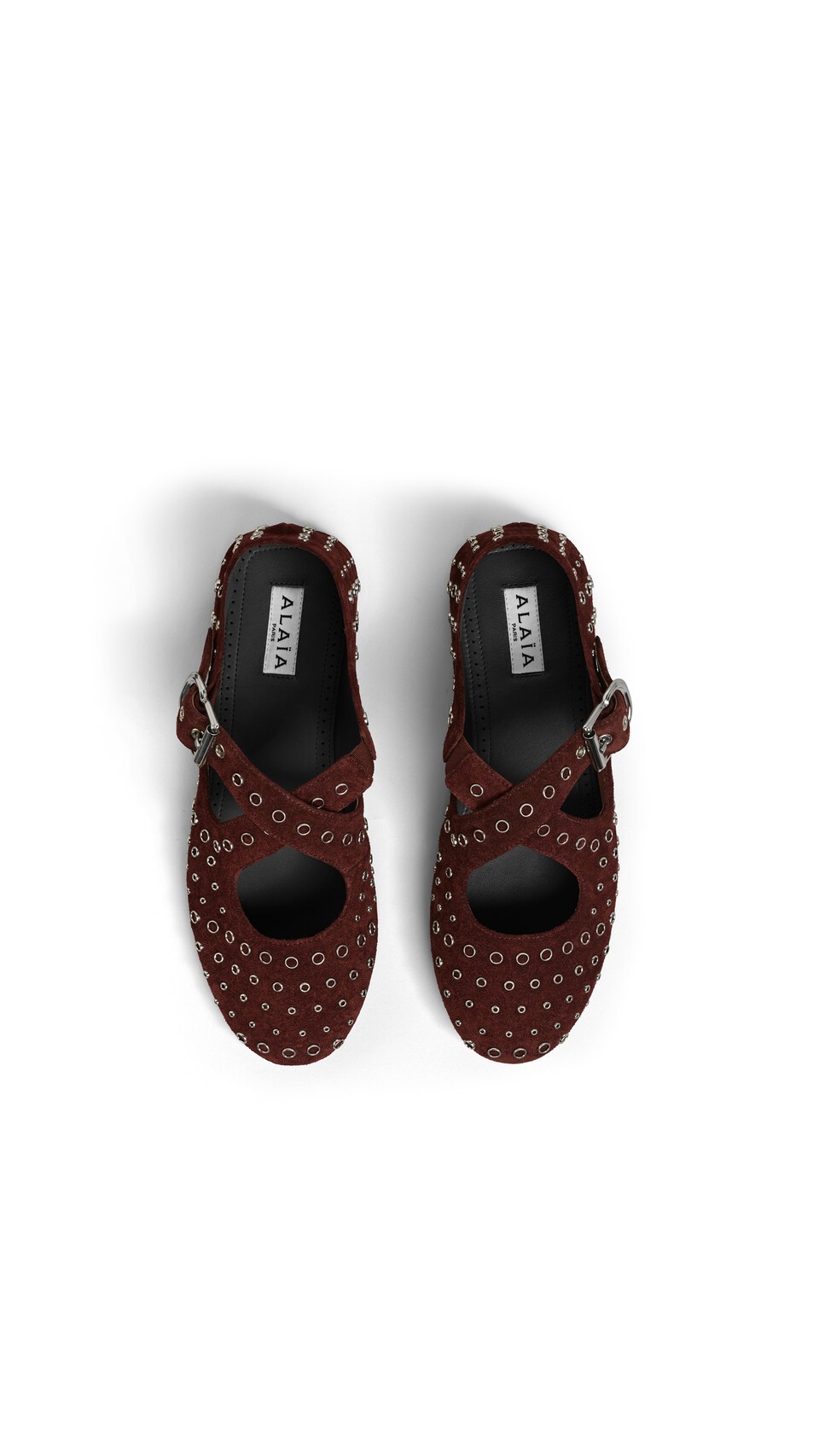 ALA&Iuml;A CRISS CROSS BALLET FLATS IN SUEDE WITH EYELETS EBENE - View 4