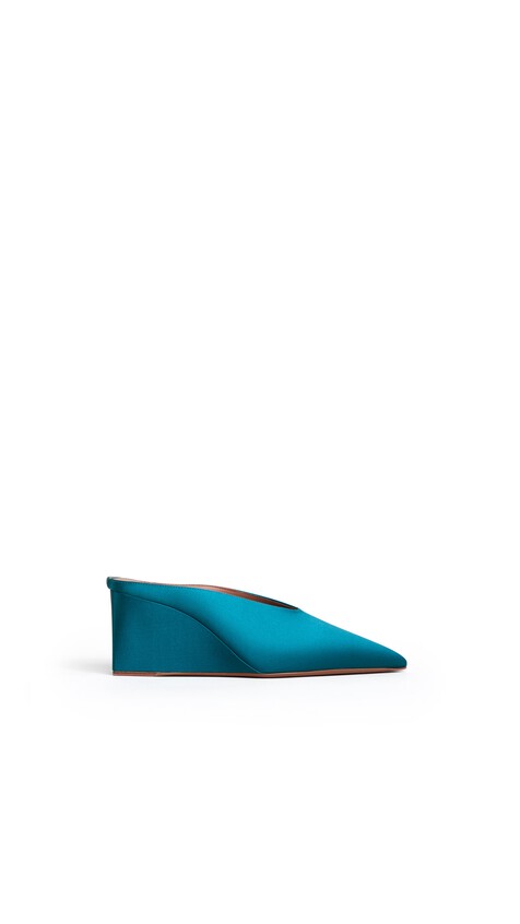 ALA&Iuml;A CUBE MULES IN SATIN EMERALD