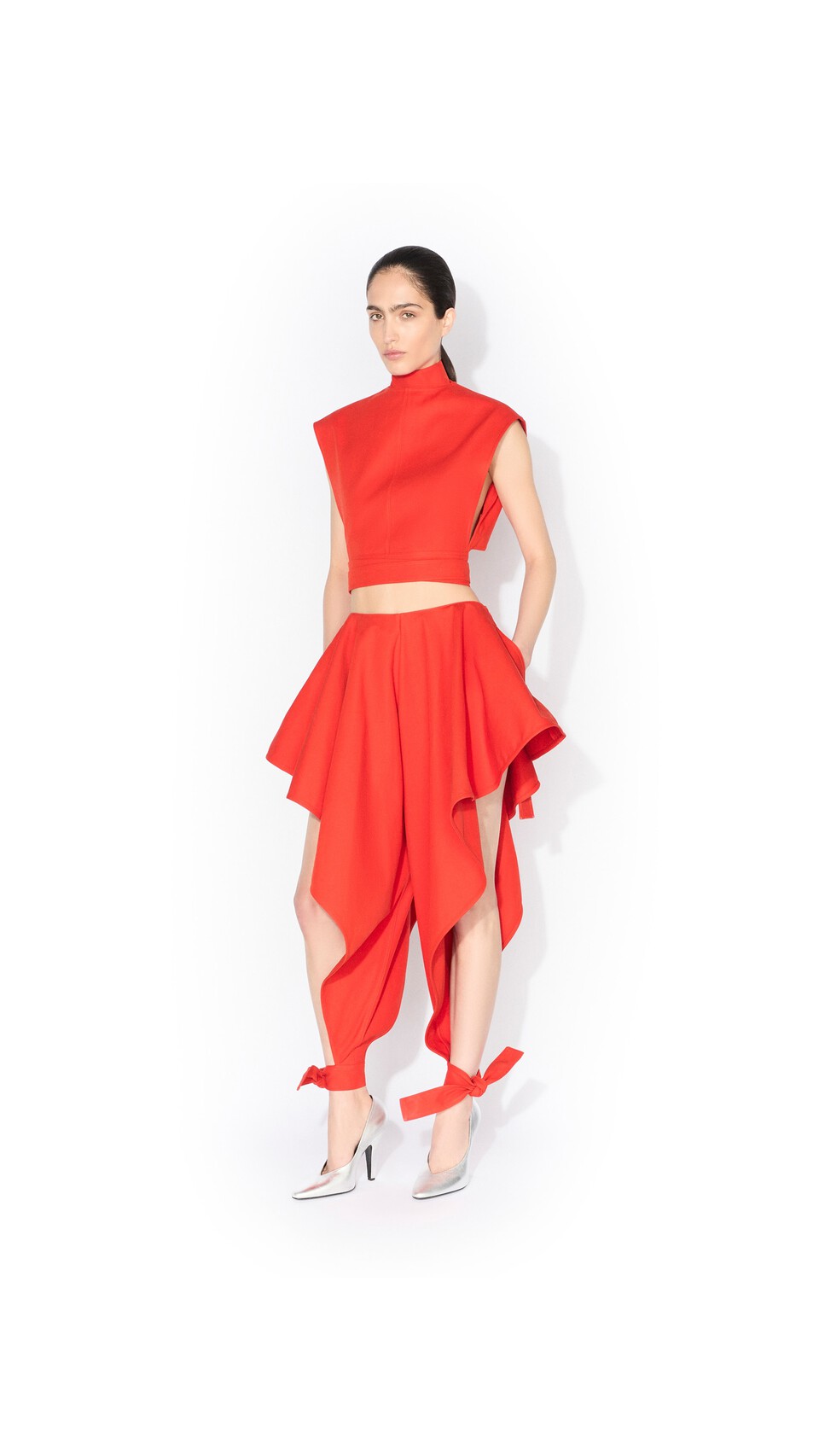 ALA&Iuml;A BELTED COTTON TOP BLOOD ORANGE - View 2