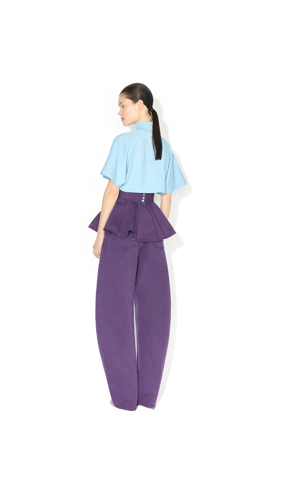 ALA&Iuml;A CROPPED COTTON JERSEY T-SHIRT SKY - View 3