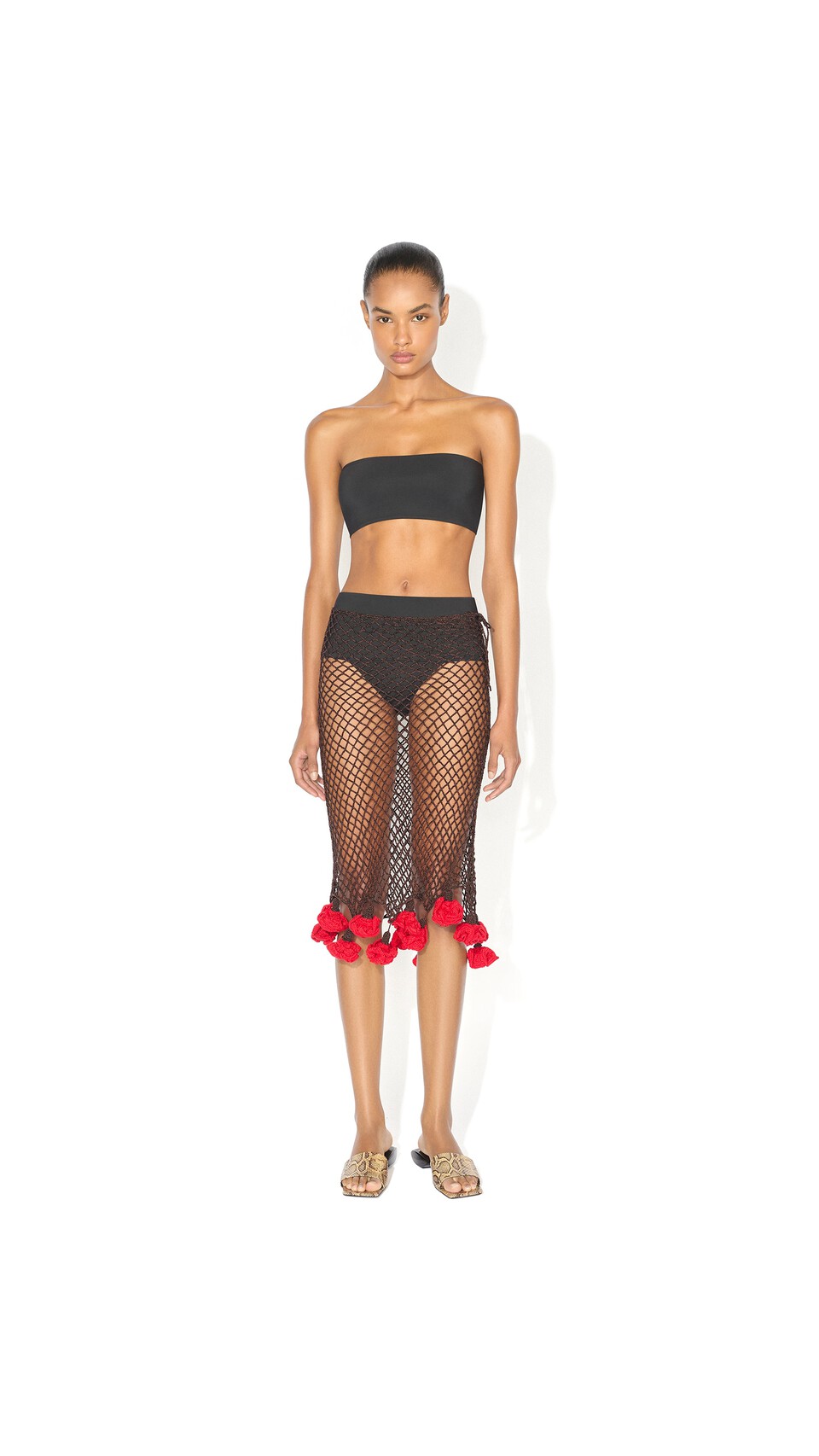 ALA&Iuml;A FLORAL CROCHET SKIRT BROWN/RED - View 2