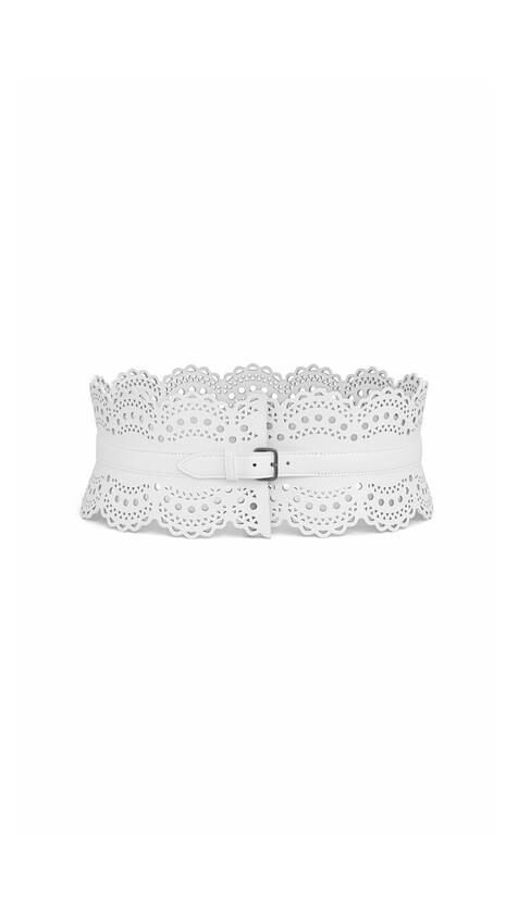 ALA&Iuml;A BUSTIER BELT IN VIENNE WAVE CALFSKIN OFF-WHITE