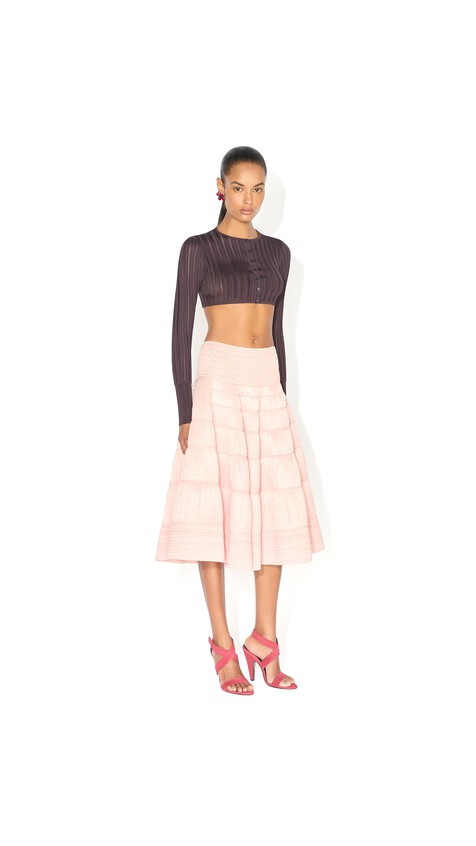ALA&Iuml;A SHINY CRINOLINE CROPPED CARDIGAN PLUM - View 2