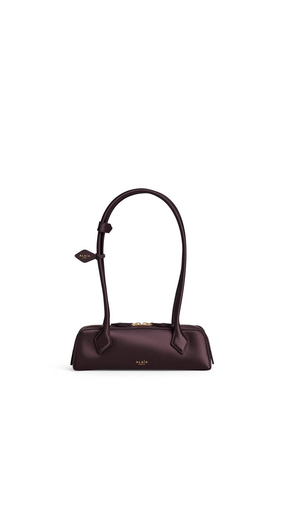 ALA&Iuml;A LE TECKEL SMALL BAG IN SATIN DARK BROWN