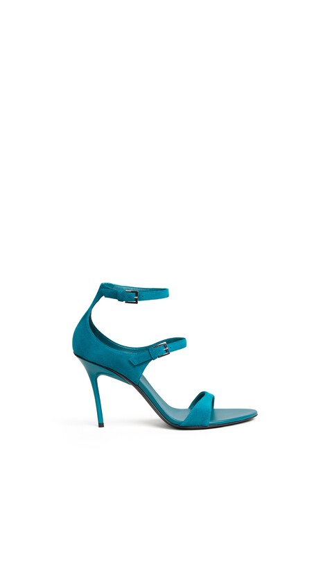 ALA&Iuml;A DROP STRAPPY SANDALS IN SUEDE CHINA BLUE